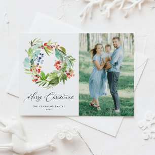 Juniper und Holly Wreath Frohe Weihnachtsfeier Fot Postkarte