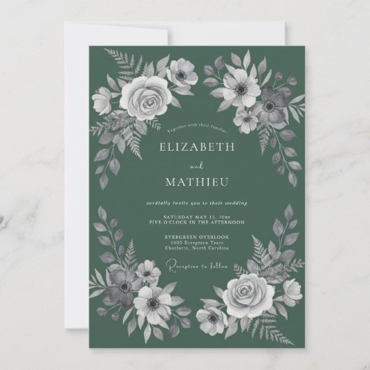 Juniper White Leaf Hochzeit Einladung (Vorderseite)