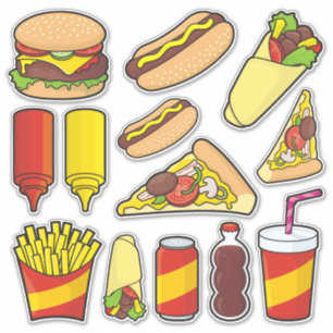 Junk Food Icon Set Stickers Aufkleber