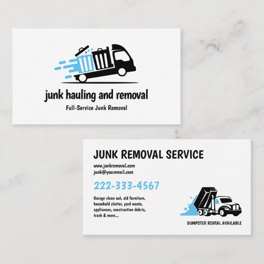 JUNK HAULING TRASH REMOVAL BLUE BLACK VISITENKARTE (Vorne/Hinten)