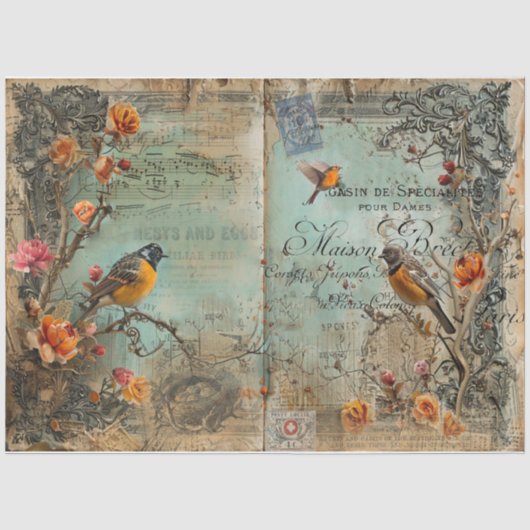 Junk Journal Birds and Eggs Seidenpapier (Vorderseite)