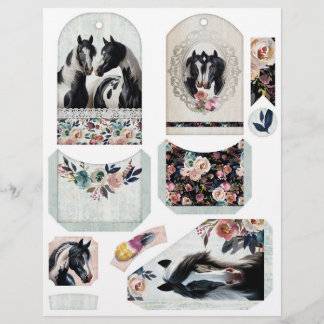 Junk Journal Ephemera mit Hübschen Pinto Pferden