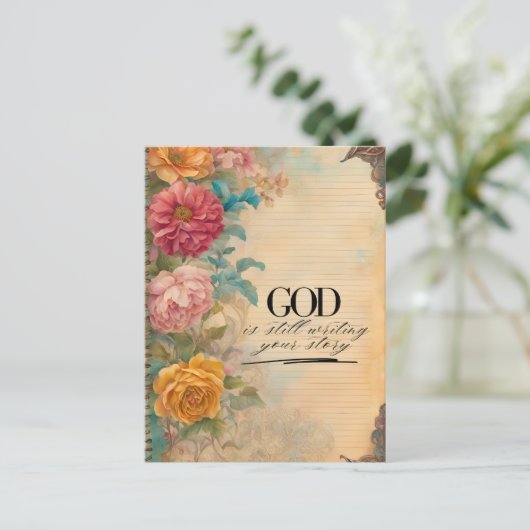 Junk Journal God schreibt noch immer Ihre Geschich Postkarte (Stehend Vorderseite)