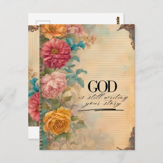 Junk Journal God schreibt noch immer Ihre Geschich Postkarte (Vorne/Hinten)