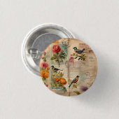 Junk Journal Seite mit Blumen + Vögel - Button (Vorne & Hinten)