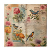 Junk Journal Seite mit Blumen + Vögel - Fliese (Vorderseite)