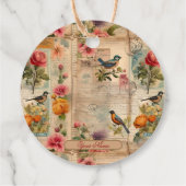 Junk Journal Seite mit Blumen + Vögel -  Geschenkanhänger (Rückseite)