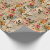 Junk Journal Seite mit Blumen + Vögel - Geschenkpapier (Ecke)