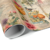Junk Journal Seite mit Blumen + Vögel - Geschenkpapier (Rolleneckpunkt)