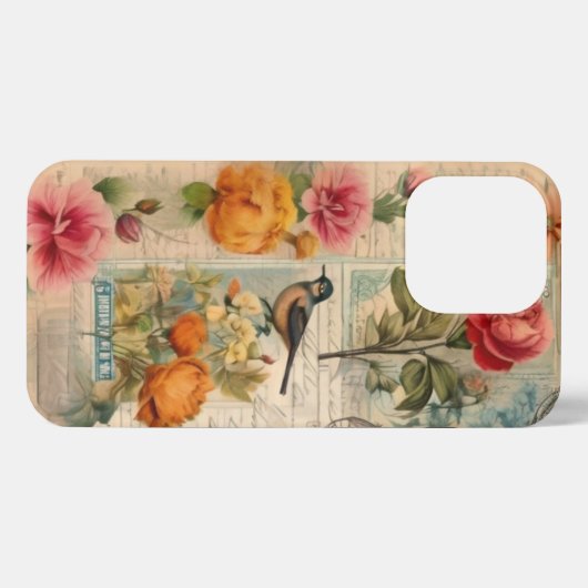 Junk Journal Seite mit Blumen + Vögel -  iPhone Hülle (Rückseite (Horizontal))