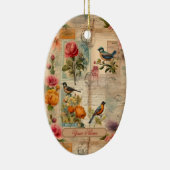 Junk Journal Seite mit Blumen + Vögel -  Keramik Ornament (Rechts)