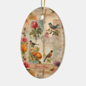 Junk Journal Seite mit Blumen + Vögel -  Keramik Ornament (Links)