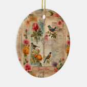 Junk Journal Seite mit Blumen + Vögel -  Keramik Ornament (Rechts)