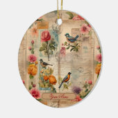 Junk Journal Seite mit Blumen + Vögel -  Keramik Ornament (Links)