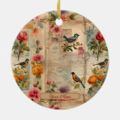 Junk Journal Seite mit Blumen + Vögel -  Keramik Ornament (Hinten)