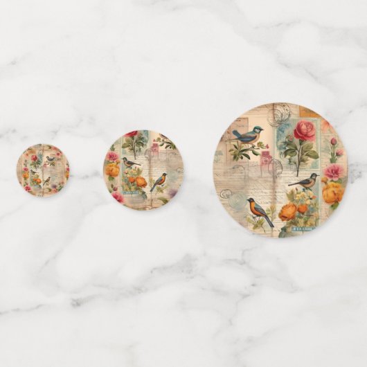 Junk Journal Seite mit Blumen + Vögel -  Konfetti (Rückseiten)