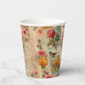 Junk Journal Seite mit Blumen + Vögel -  Pappbecher (Rückseite)