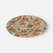 Junk Journal Seite mit Blumen + Vögel - Pappteller (Schrägansicht)