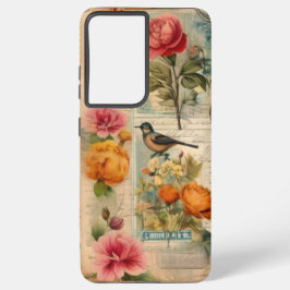 Junk Journal Seite mit Blumen + Vögel -  Samsung Galaxy Hülle