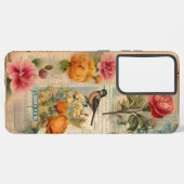 Junk Journal Seite mit Blumen + Vögel -  Samsung Galaxy Hülle (Linke Seite)