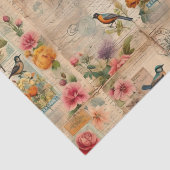 Junk Journal Seite mit Blumen + Vögel - Seidenpapier (Ausschnitt)