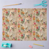 Junk Journal Seite mit Blumen + Vögel - Seidenpapier (Basteln)