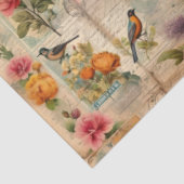 Junk Journal Seite mit Blumen + Vögel - Seidenpapier (Ausschnitt)