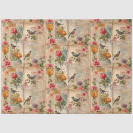 Junk Journal Seite mit Blumen + Vögel - Seidenpapier