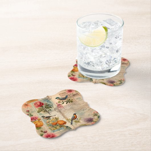 Junk Journal Seite mit Blumen + Vögel -  Untersetzer (Vor Ort)