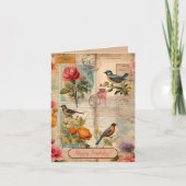 Junk Journal Seite mit Blumen + Vögeln - Karte (Vorderseite)
