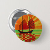 Junk on Sea of Green Cubist Abstrakt Button (Vorne & Hinten)