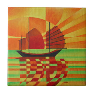 Junk on Sea of Green Cubist Abstrakt Fliese