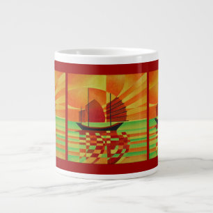 Junk on Sea of Green Cubist Abstrakt Jumbo-Tasse