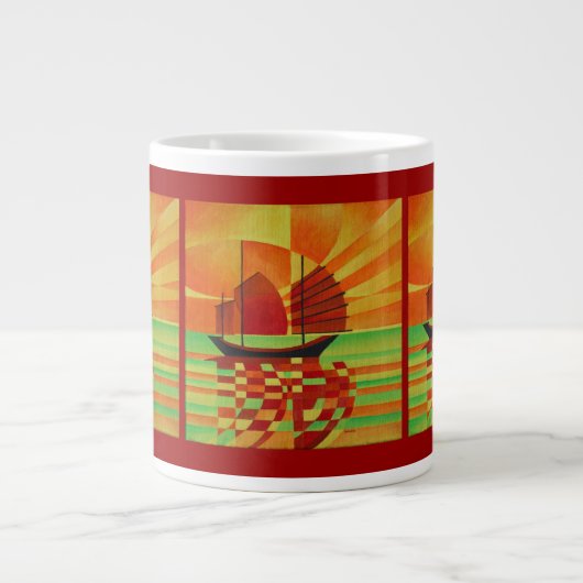 Junk on Sea of Green Cubist Abstrakt Jumbo-Tasse (Vorderseite)