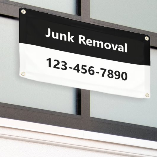 Junk Removal Black and White Business Phone Number Banner (Äußeres Gebäude)