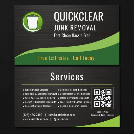 Junk Removal QR Code Metallic Visitenkarte