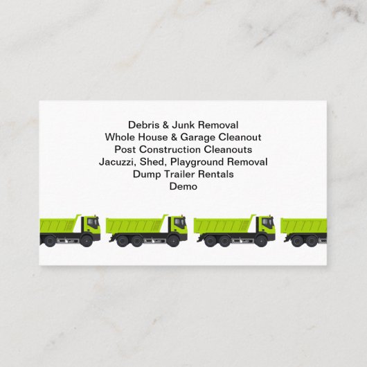 Junk Removal Trash Hauling Theme Visitenkarte (Rückseite)