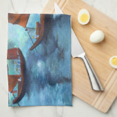 Junks in der absteigenden Drachenbucht Geschirrtuch (Viertel Falte)