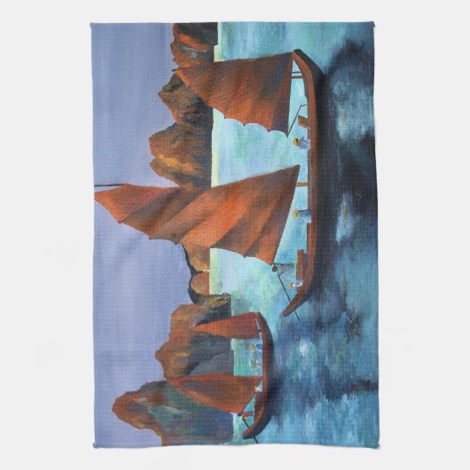 Junks in der absteigenden Drachenbucht Geschirrtuch (Vertikal)