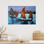 Junks in der absteigenden Drachenbucht Poster (Küche)