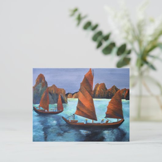 Junks in der absteigenden Drachenbucht Postkarte (Stehend Vorderseite)