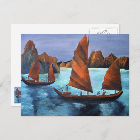 Junks in der absteigenden Drachenbucht Postkarte (Vorne/Hinten)