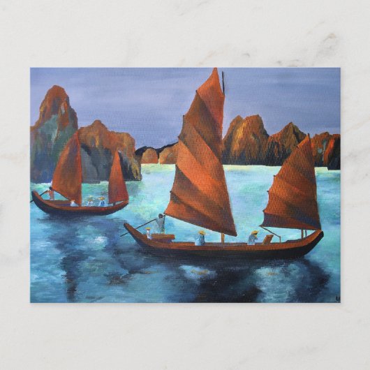 Junks in der absteigenden Drachenbucht Postkarte (Vorderseite)