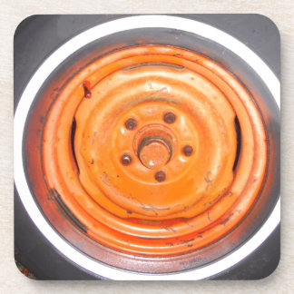 Junkyard Vintag Wheel, orange schwarz und weiß Getränkeuntersetzer