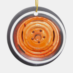 Junkyard Vintag Wheel, orange schwarz und weiß Keramikornament
