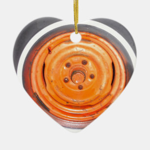Junkyard Vintag Wheel, orange schwarz und weiß Keramikornament