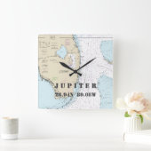 Jupiter FL Breitenlängsdiagramm Quadratische Wanduhr (Zuhause)