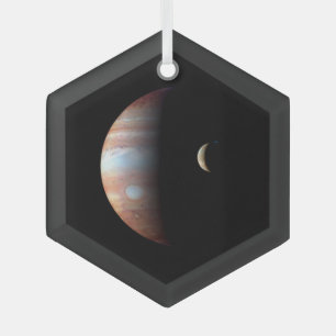 Jupiter Gas Giant Planet & Io Galilean Moon Ornament Aus Glas