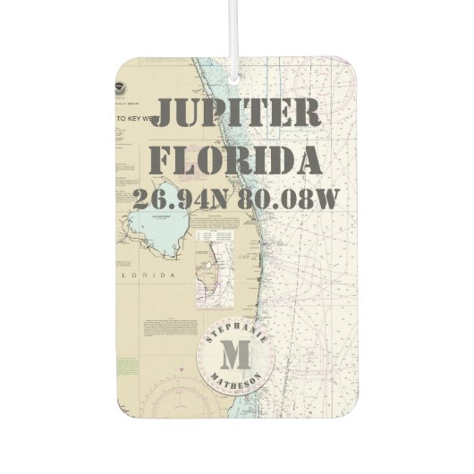 Jupiter Palm Beach Florida Nautic Chart Monogram Autolufterfrischer (Vorderseite)