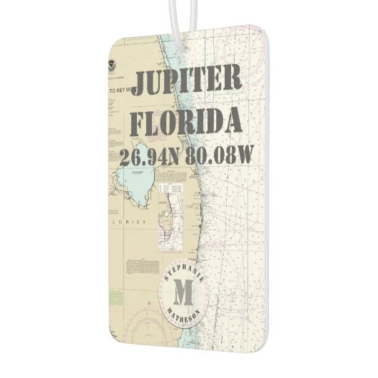 Jupiter Palm Beach Florida Nautic Chart Monogram Autolufterfrischer (Links)